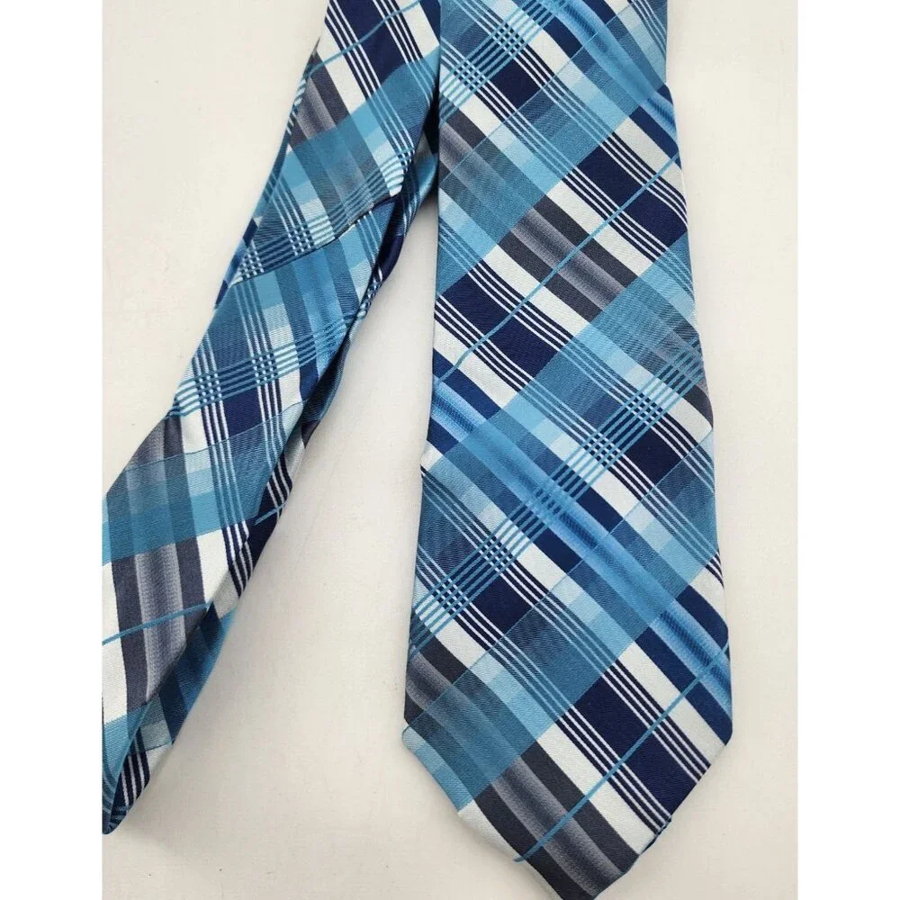 NEW Calvin Klein CK‎ Blue Plaid Classic Necktie 100% Silk